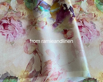 silk fabric, digital print, oil painting style floral print. silk crepe satin, Silk Charmeuse Fabric, half yard by 55" wide