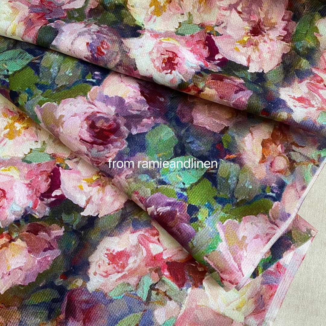 Blooming Rosesdigital Printing Silk Fabric, 100 Silk Crepe Satin