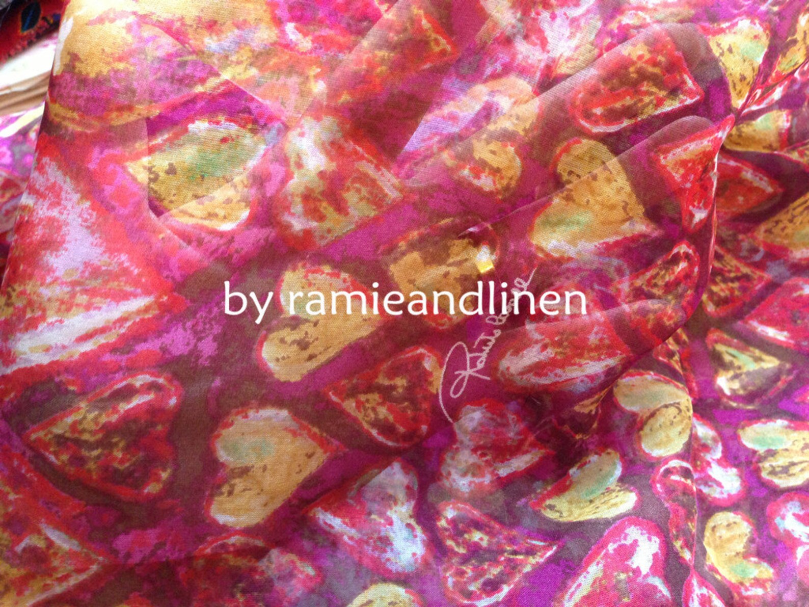 Designer Silk Fabric Silk Chiffon Hearts Print Fabric Half Etsy