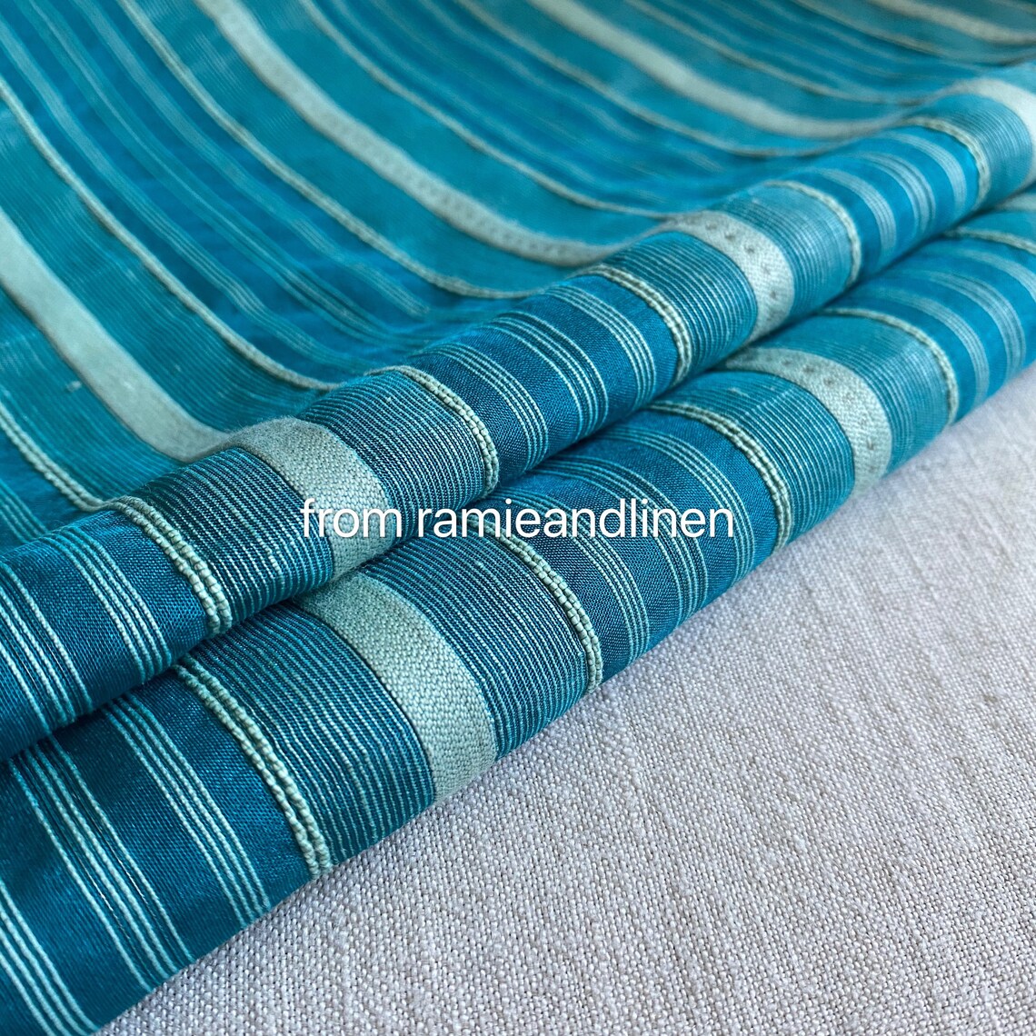 Silk Fabric Silk Linen Blend Stripes Jacquard Fabric Half Etsy
