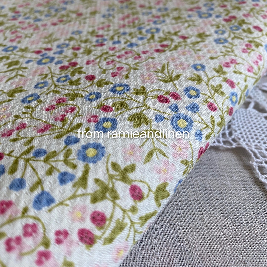 Japanese Cotton Fabric, Mini Floral Print Jacquard Weaved Heavy Cotton ...