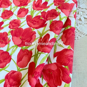 Baumwollstoff, Blumenmuster, roter Tulpenbaumwollstoff, 1,20m x 150cm Breite
