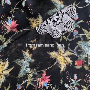 silk fabric, silk cotton/viscose blend charmeuse, garden elements print silk fabric, very smooth and soft, drape well, half yard by 53" wide image 3