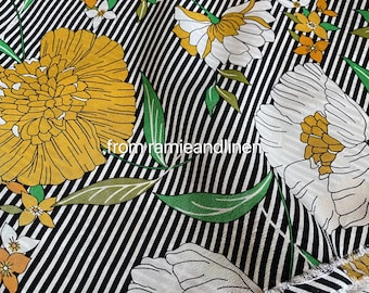 Silk fabric, vintage style floral on diagano stripes print crepe de chine, 20m/m heavy silk fabric, pure silk fabric, half yard by 54" wide