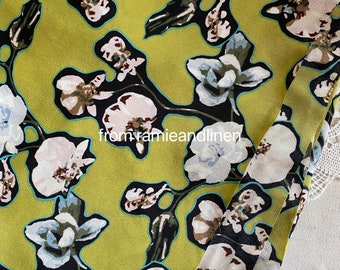 Silk fabric, floral pattern print, silk crepe, silk cotton blend fabric, half yard by 56" wide