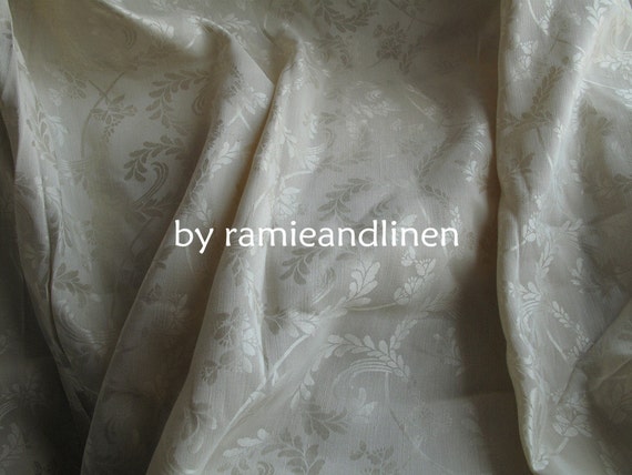 Silk Fabric, Silk Linen Blend Floral Brocade Fabric, Half Yard by