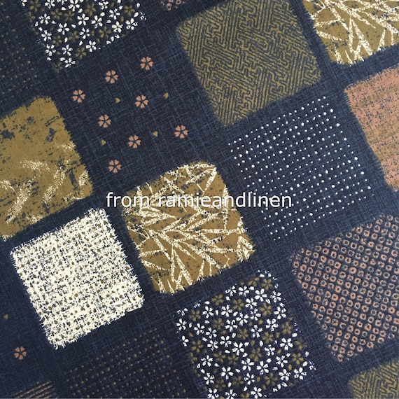 Japanese Cotton Fabric, Squares Print Cotton Fabric, Half Yard by