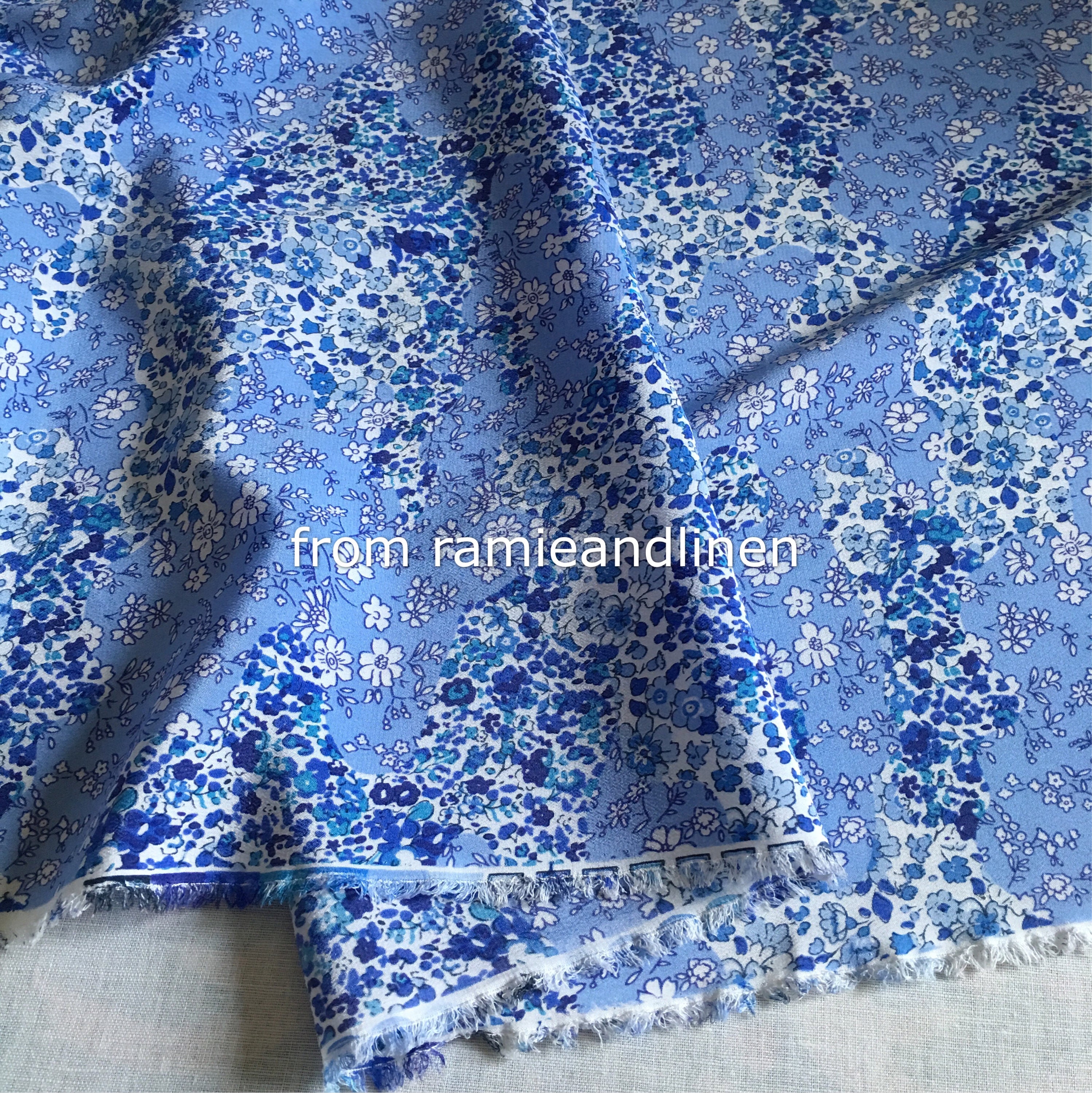 Silk Fabric Blue Floral Print Silk Crepe De Chine Mulberry - Etsy