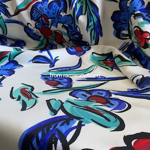 silk fabric, 17 M/M hand-drawing style floral print, silk twill fabric, half yard by 55&quot; wide