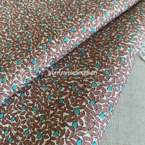Japanese cotton fabric, HALF YARD by 44&quot; wide, mini turquoise fruits in autumn leaves print, cotton fabric