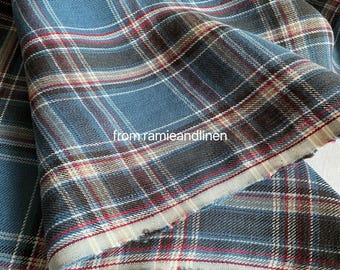 linen fabric, HALF YARD(45cm) by 58" wide, yarn dyed red and blue check weaved, linen fabric