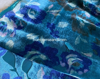 silk fabric, floral print burnout silk velvet fabric, half yard by 45" wide