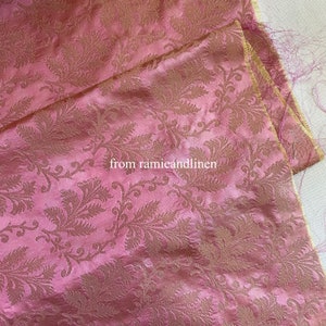 silk fabric, iridescent lame yarn retro pattern weaved pink and golden fashion and couture silk fabric, half yard by 46&quot; wide