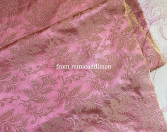 silk fabric, iridescent lame yarn retro pattern weaved pink and golden fashion and couture silk fabric, half yard by 46" wide