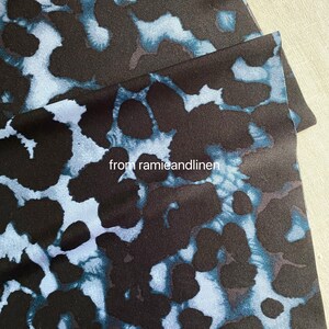 silk fabric, STRETCH Silk Charmeuse Fabric, 30m/m heavy mulberry silk, black grey jaguar spots on blue, half yard by 42" wide image 6