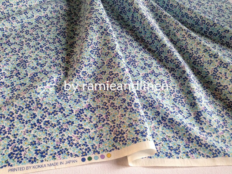 kokka Japanese mini floral print cotton fabric, blue, made in Japan, half yard by 43 wide image 10