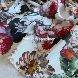 Silk fabric, digital print, peony and other flowers print, silk crepe de chine fabric, half yard by 54&quot; wide