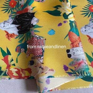silk fabric, digital print, fashion world print silk twill fabric, half yard by 56&quot; wide