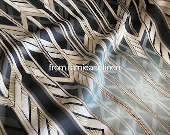 silk fabric,  geometric stripse pattern print georgette satin pure silk charmeuse fabric, half yard by 45" wide,