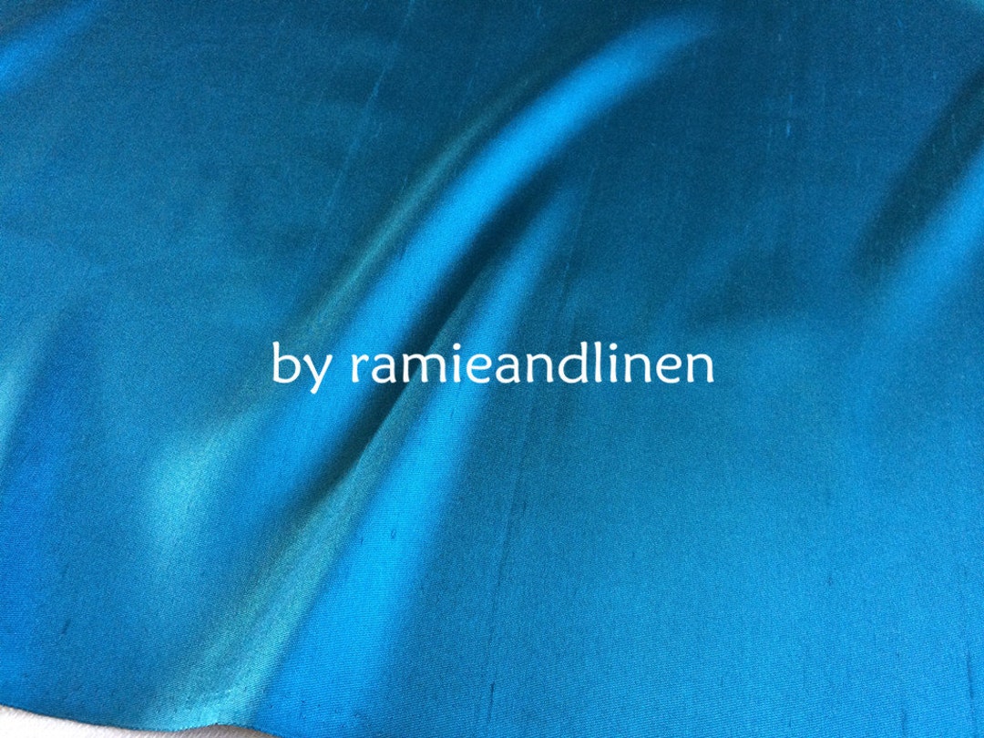 Silk Fabric Teal Blue Silk Wool Blend Doupioni Fabric Half - Etsy