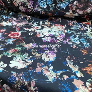 silk fabric, digital print, floral print, 20-21M/M, silk crepe satin, Silk Charmeuse Fabric, half yard by 44&quot; wide