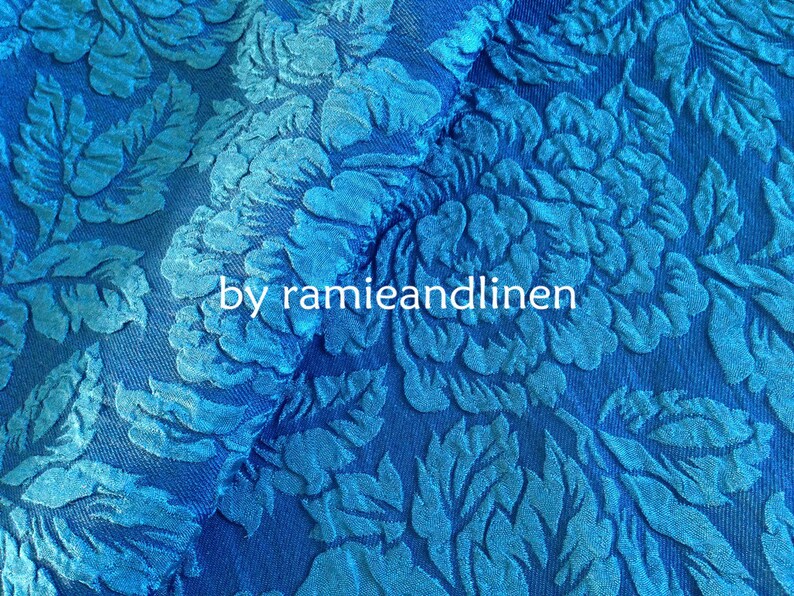 one yard by 44 wide Hard to find blue floral jacquard silk blend Guan Le Crepe fabric silk fabric