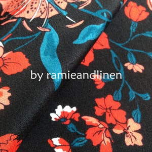 Silk fabric, vintage style floral print silk crepe de chine, elastic silk fabric, dress fabric, half yard by 44&quot; wide