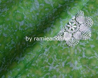 silk fabric, Spring green floral print Silk Organza, half yard by 42" wide