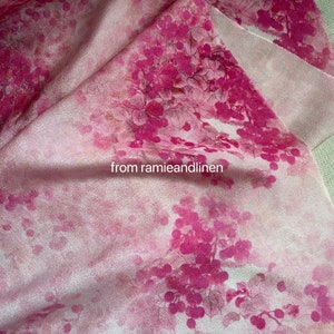 Silk fabric, digital print, watercolor pink flowers print, silk crepe de chine mulberry silk fabric, half yard by 54&quot; wide