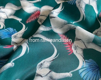 Silk fabric, digital print, lucky elephants print silk crepe de chine mulberry silk fabric, half yard by 54" wide