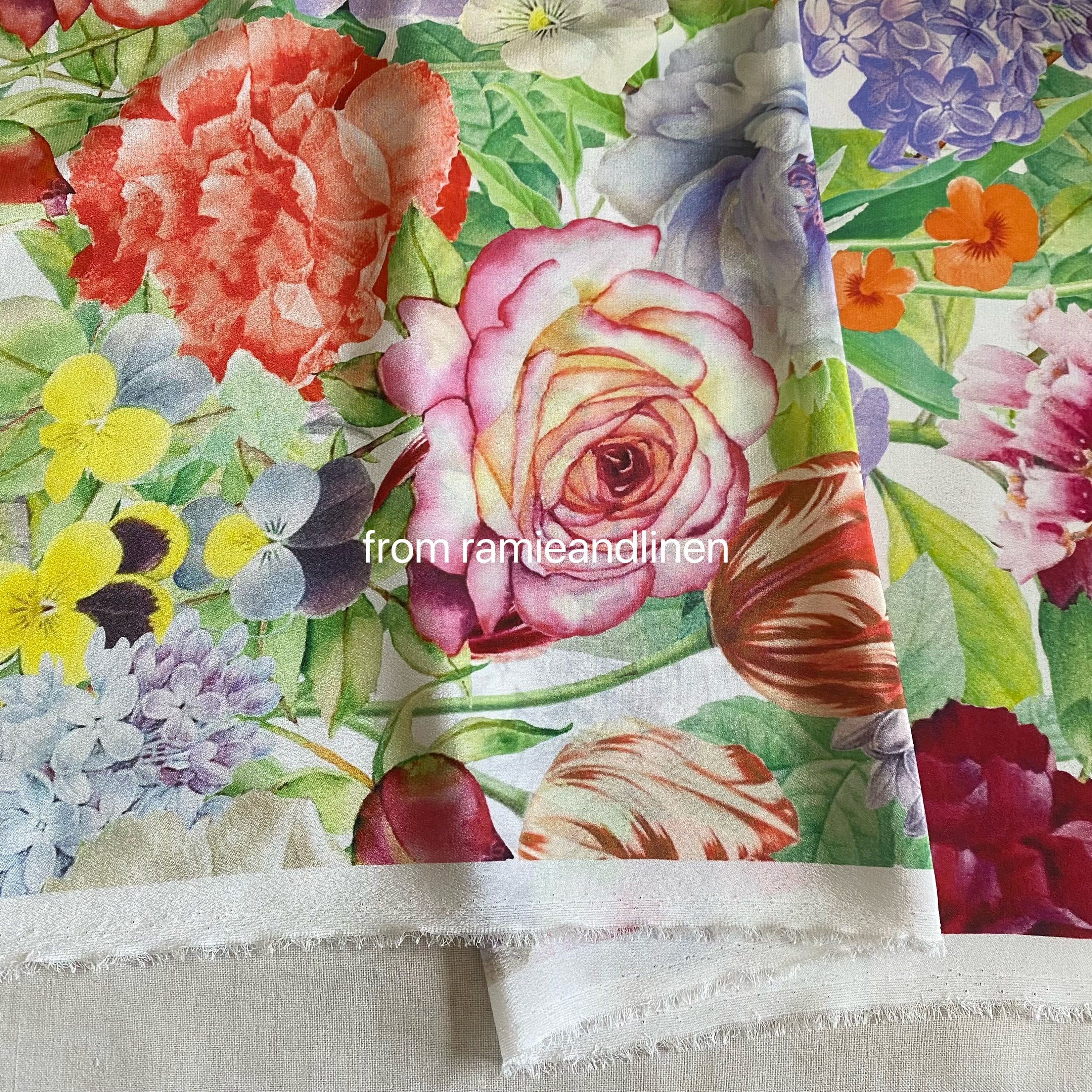 Silk fabric, HALF YARD by 55" wide, digital print, colorful flowers print, silk crepe de chine fabric
