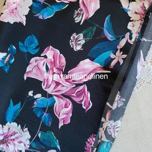 Silk fabric, digital print, big pink flowers print, silk crepe de chine fabric, half yard by 54&quot; wide