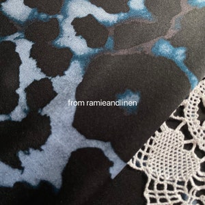 silk fabric, STRETCH Silk Charmeuse Fabric, 30m/m heavy mulberry silk, black grey jaguar spots on blue, half yard by 42" wide image 5