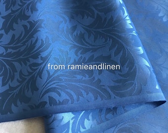silk fabric, blue leaves brocade/ jacquard weave silk cotton blend fabric, half yard by 44" wide