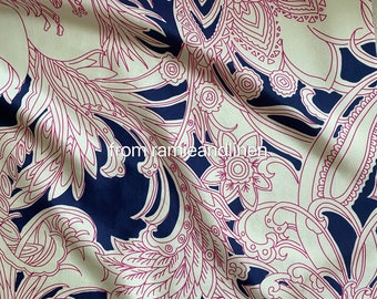 silk fabric, line drawing floral print silk cotton blend fabric, dress fabric, half yard by 54&quot; wide