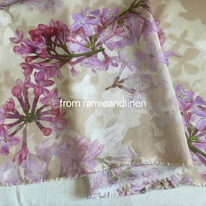 silk fabric, digital print, lilac flowers print, silk chiffon fabric, half yard by 54&quot; wide