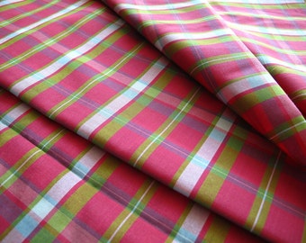 silk fabric, silk cotton blend colorful checks fabric, shirt fabric, dress fabric, half  yard by 44" wide