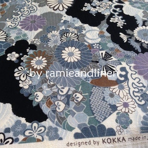 Tela de algodón para kimono japonés, con estampado floral. Tela de algodón con textura especial, Kokka, hecha en Japón. 1/4 de tela, 45 x 58 cm.
