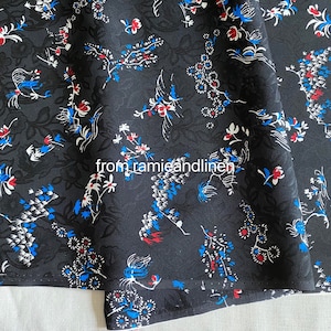 silk fabric, tree branches and flowers print floral jacquard weaved silk crepe fabric,  half yard by 56&quot; wide
