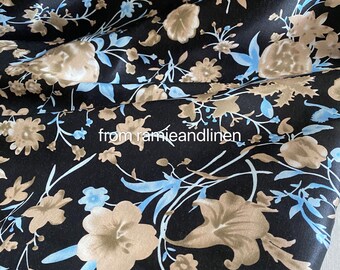 silk fabric, flower print silk cotton blend charmeuse fabric, half yard by 45" wide