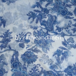 silk fabric, blue and white, china blue floral print silk cotton blend fabric, half yard by 54&quot; wide