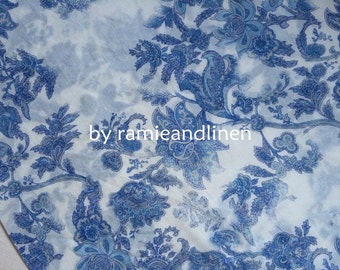 silk fabric, blue and white, china blue floral print silk cotton blend fabric, half yard by 54&quot; wide