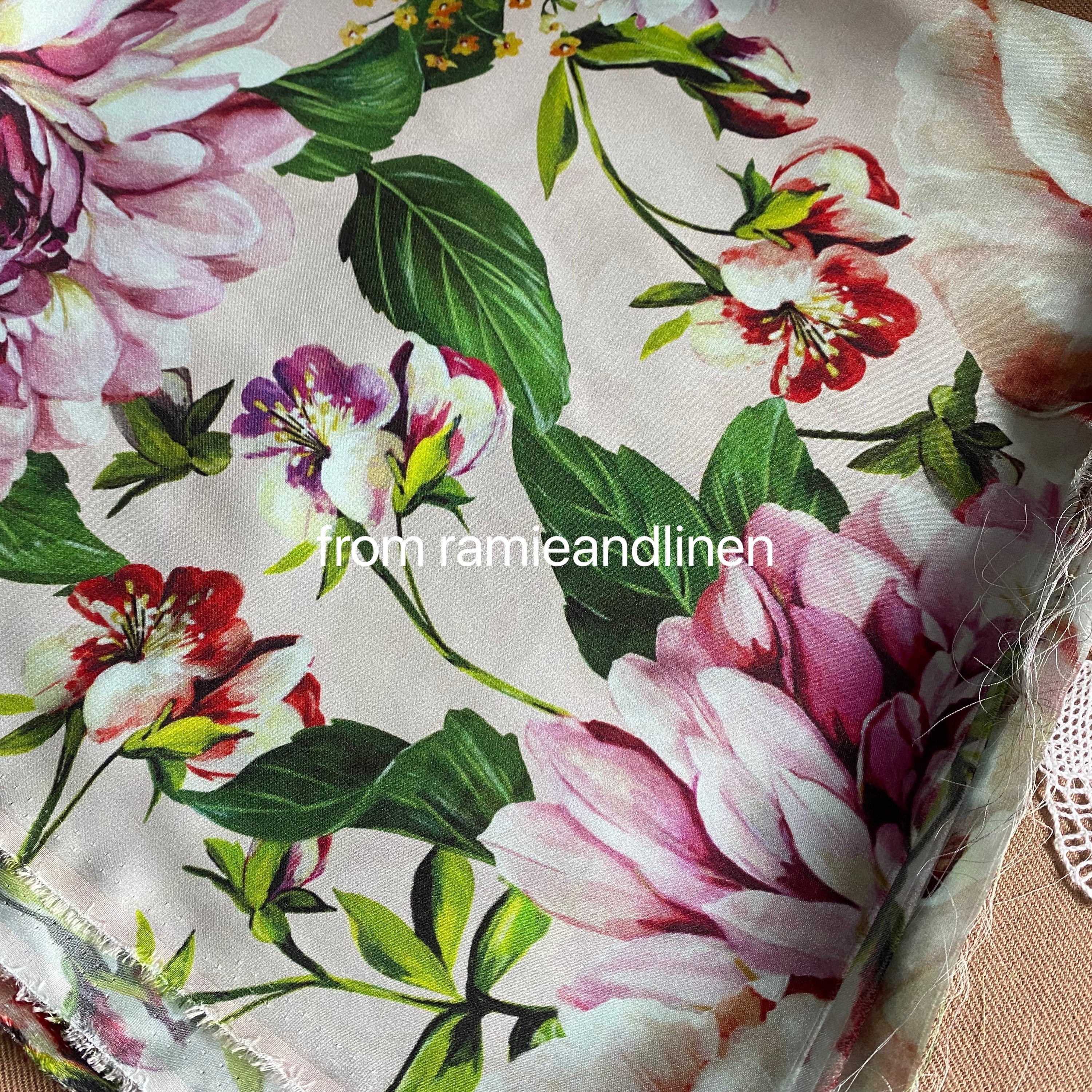 Silk Fabric, Digital Print, Oversize Flowers Print, Stretchy