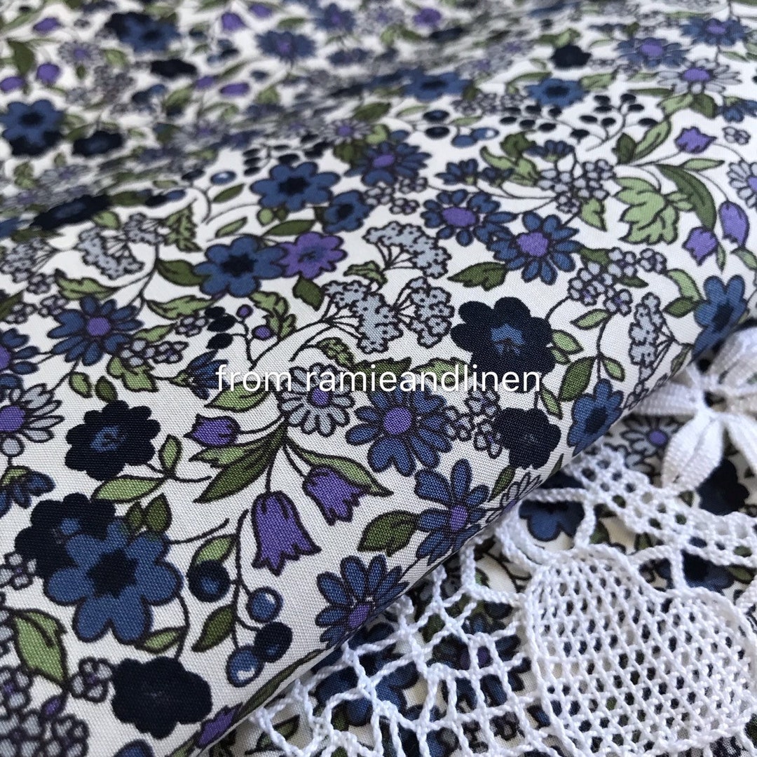 Cotton Fabric,blue Mini Floral Pattern Print Cotton Fabric, 18