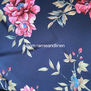 Silk fabric, blue birds and pink flowers print silk crepe de chine mulberry silk fabric, 17-18M/M, half yard by 54&quot; wide