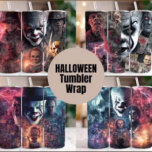 Halloween 20 oz Skinny Tumbler Wrap Sublimation Png, Character Halloween 20 oz Skinny Tumbler Wrap Png