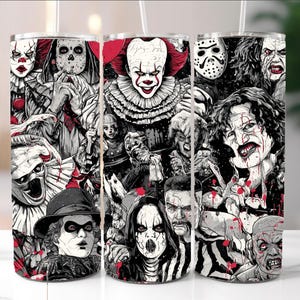 Horror movie characters 20 oz skinny tumbler wrap, Killer friend Halloween tumbler, Scary movie png, Scary horror tumbler sublimation design