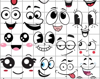 漫画風の表情SVGバンドル：かわいい絵文字グラフィック（デジタルダウンロード）