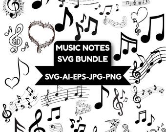 Music Notes SVG Bundle, Musical Clipart (Digital Download)