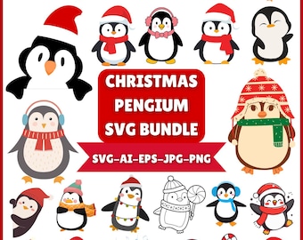 Weihnachts Pinguin SVG Bundle, Kawaii Urlaub Clipart (digitaler Download)